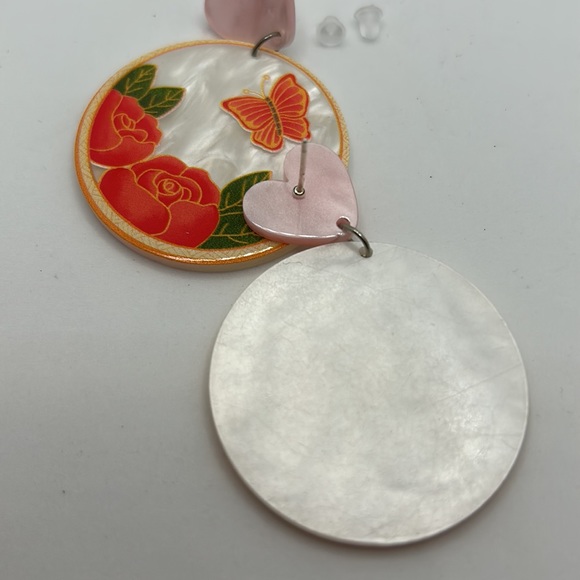 Pink Heart Round Rose Flowers Butterfly Fashion Earring Studs - Picture 2 of 2